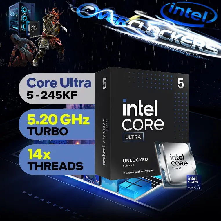 CPU Intel® Core™ Ultra 5 245KF Arrow Lake Processor – 14 cores (6 P-cores + 8 E-cores) up to 5.2 GHz – LGA 1851 – 125W Thermal Power Design – Intel Graphics – BOXED Desktop Processor | 1 YEAR WARRANTY