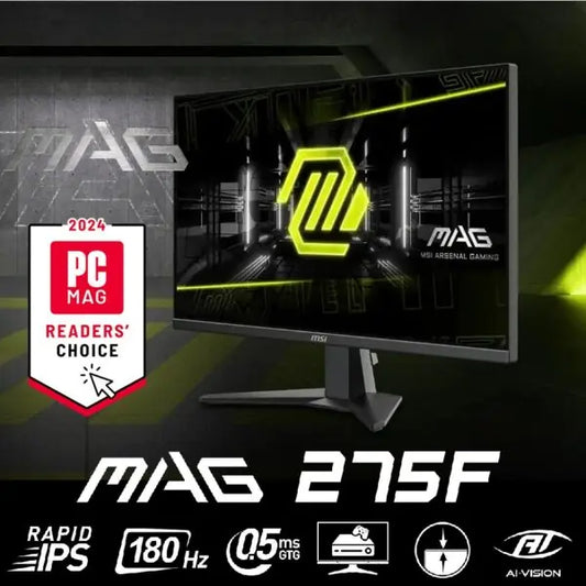 MSI MAG 275F 27″ FHD 180Hz 0.5ms Rapid IPS Gaming Monitor – Adaptive Sync, AI Vision, Anti-Flicker, Frameless Design, Ultra-Smooth Gameplay, Black (9S6-3CE21M-001)