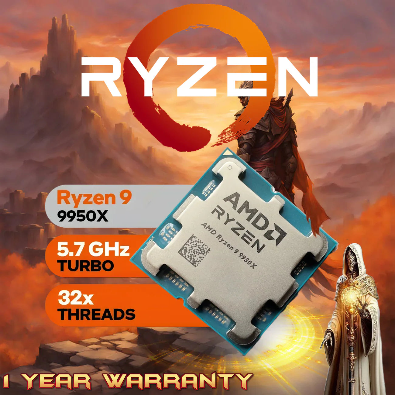 AMD Ryzen 9 9950X – Ryzen 9 9000 Series Granite Ridge (Zen 5) 16-Core 4.3 GHz , 5.7 GHz Max Boost – Socket AM5 170W – Radeon Graphics Processor | TRAY – NO BOX | 1 YEAR WARRANTY